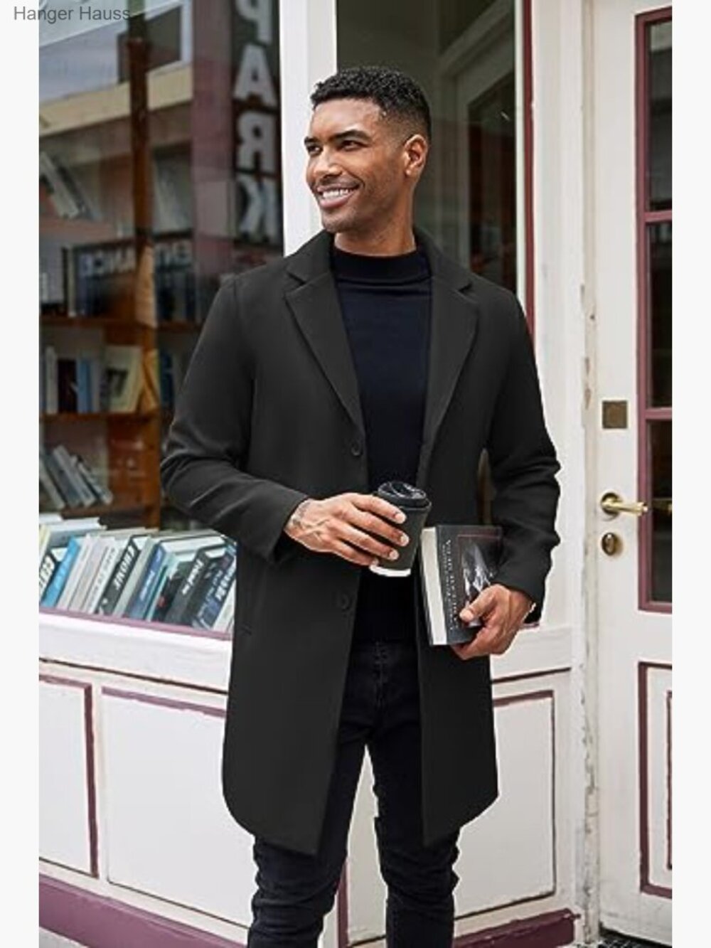 Men's Wool Blend Trench Coat Notched Lapel Single Breasted Overcoat Peacoat - Picture 3 of 7